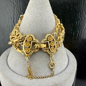 Vintage Monet Bracelet Gold Tone Flower Butterfly Multi Chain 6.5”